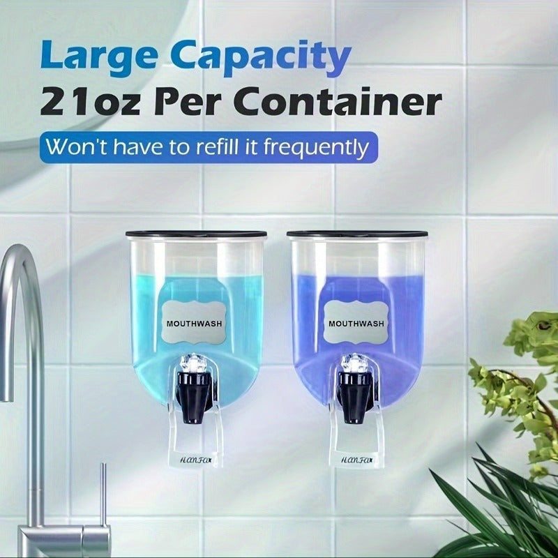 1/2 pzs Dispensador de Enjuague Bucal Duradero Montado en la Pared, Contenedor de Plástico de 21 oz, No Se Necesita Electricidad, Accesorio de Almacenamiento y Organizador de Baño