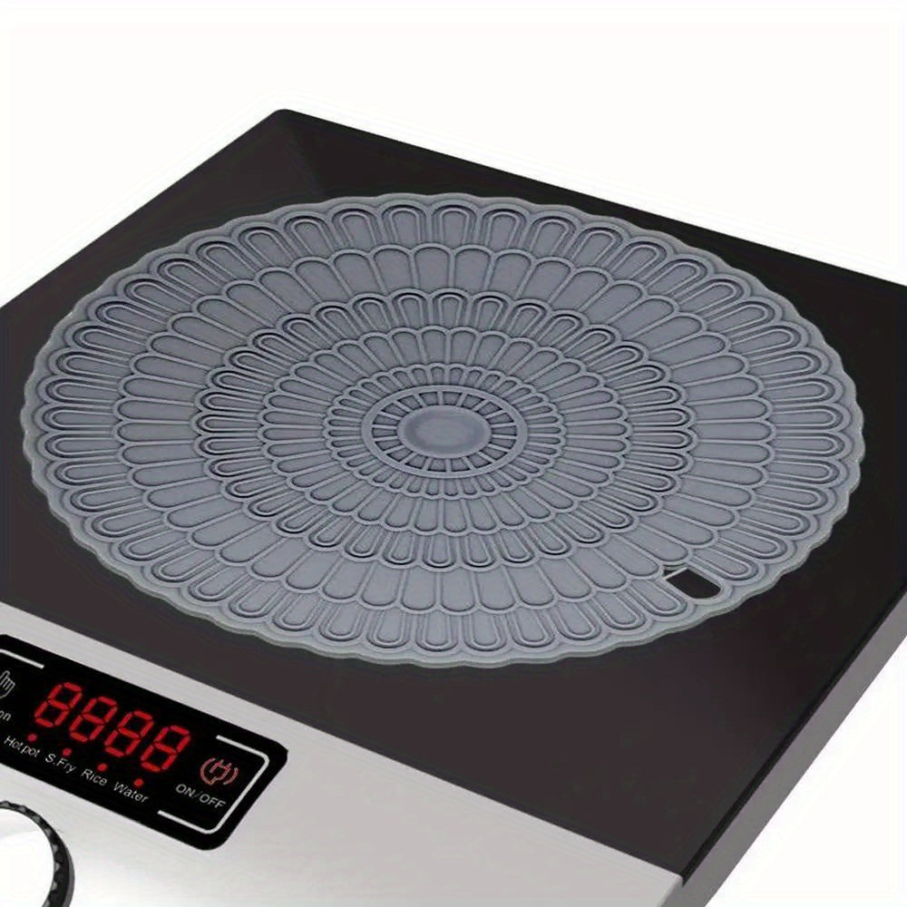 1pc Alfombrilla de Silicona Gris Premium para Cocina de Inducción - Antideslizante, Resistente al Calor, Fácil de Limpiar, Cubierta para Estufa, Compatible con la Mayoría de Cocinas, 22.0cm