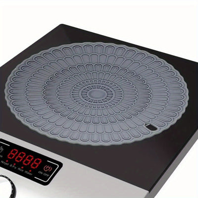 1pc Alfombrilla de Silicona Gris Premium para Cocina de Inducción - Antideslizante, Resistente al Calor, Fácil de Limpiar, Cubierta para Estufa, Compatible con la Mayoría de Cocinas, 22.0cm