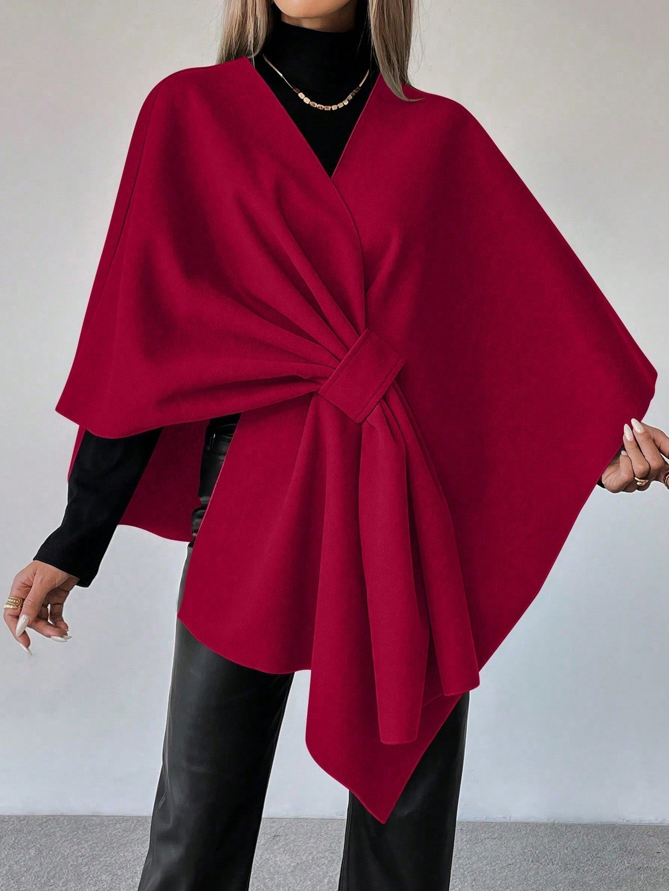 Clasi capa abrigo de lana asimetrica y holgada de diseno de moda de un solo color, para otono/invierno
