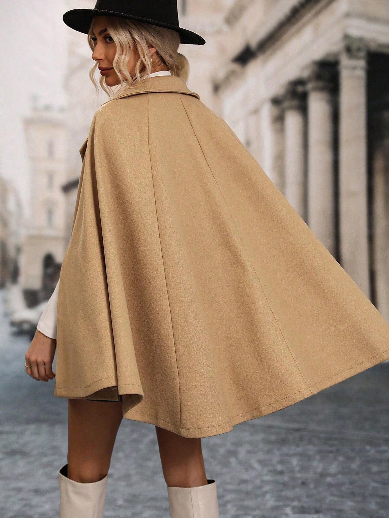 Clasi abrigo suelto con doble botonadura de moda para mujer en otono