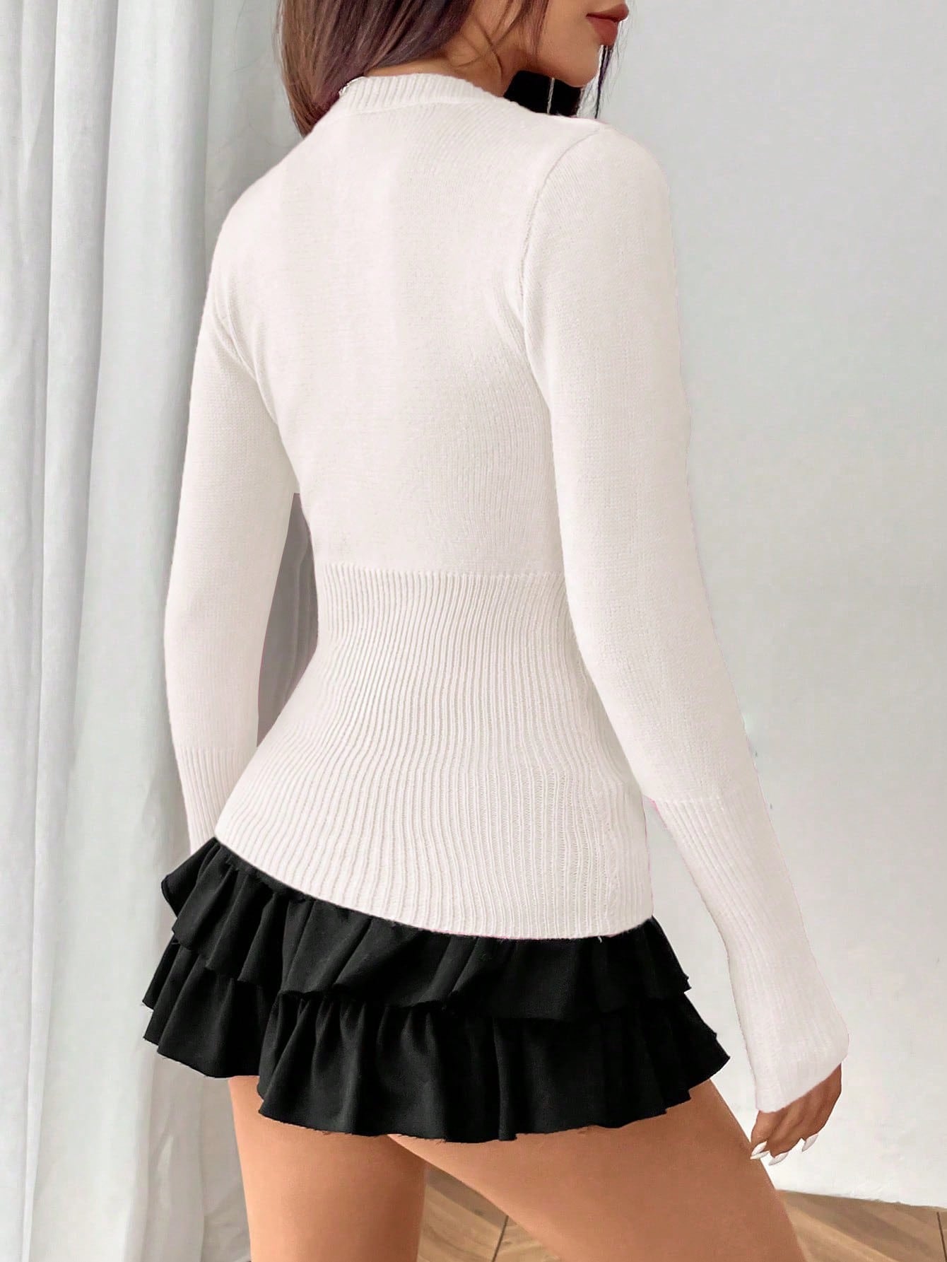 Moosta mujer chaqueta de punto de unicolor con cuello redondo, manga larga, de abotonadura sencilla, versatil y de moda, para otono/invierno