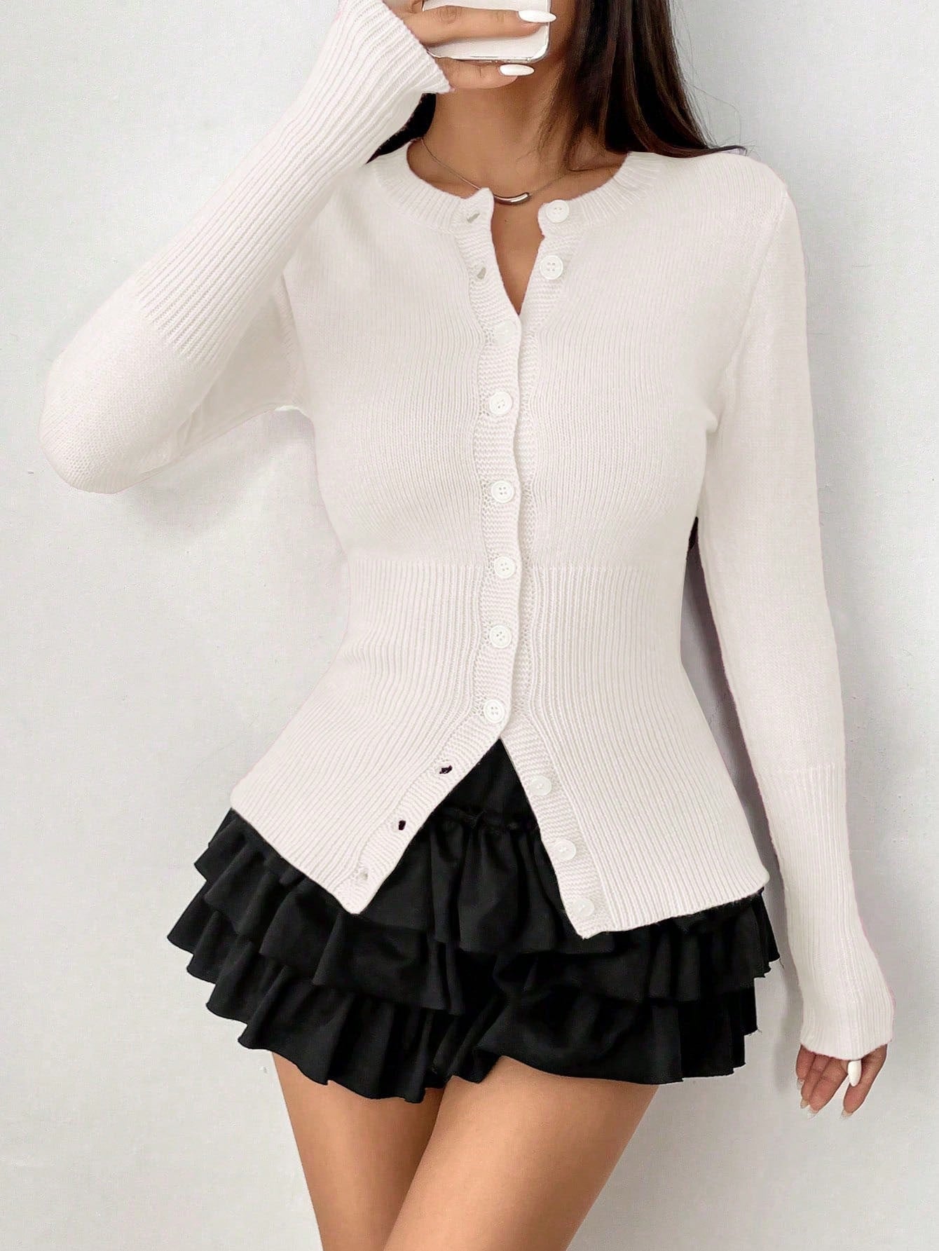 Moosta chaqueta de punto de estilo casual y versatil de color liso para otono/invierno