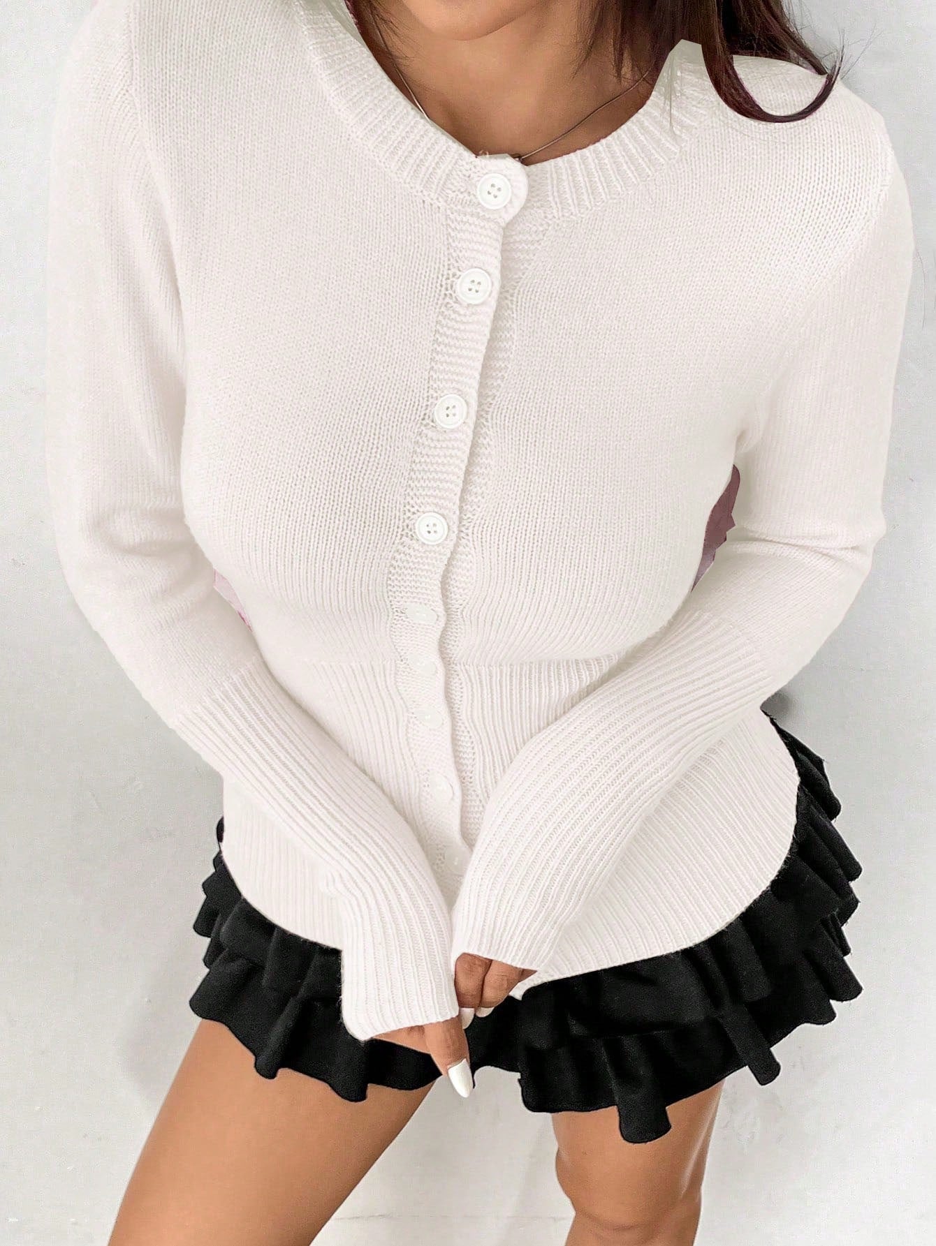 Moosta chaqueta de punto de estilo casual y versatil de color liso para otono/invierno