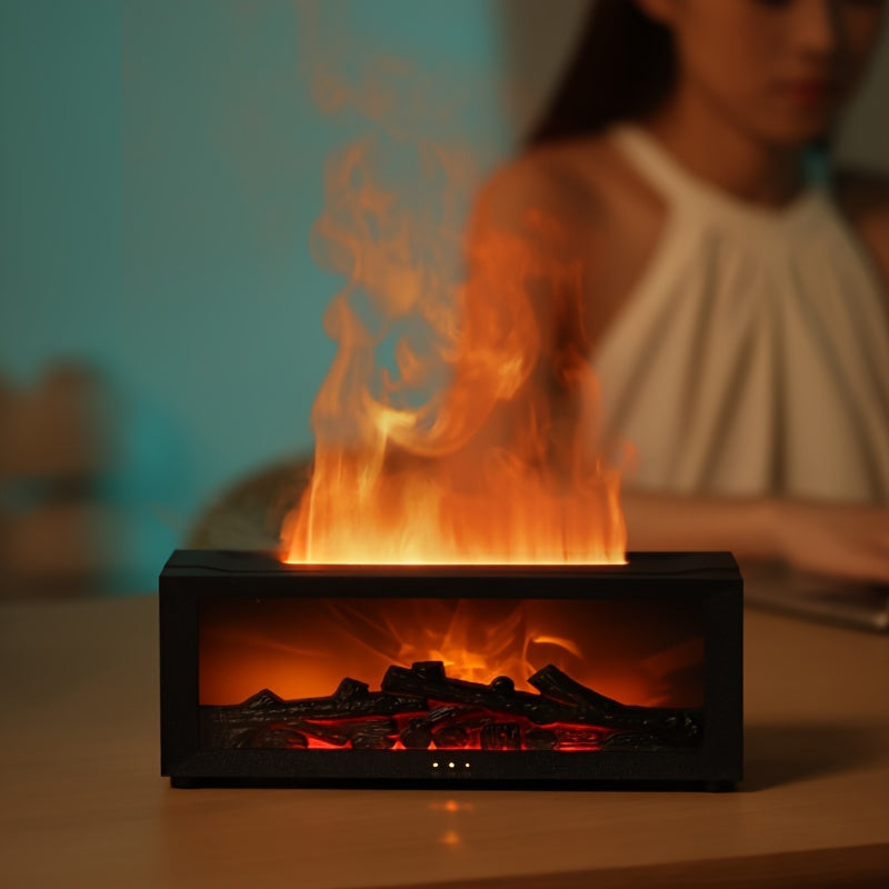 5.07 oz Difusor de Aroma para Chimenea - Humidificador con Tecnología USB Soundwave, Efecto Llama Colorido, Luz Nocturna, Temporizador y Relajación Aromática, Ideal para Hogar y Oficina