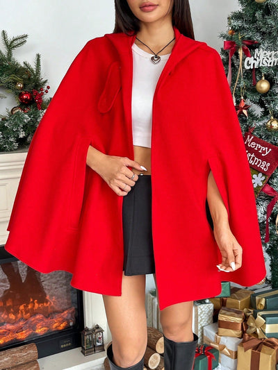 Ezwear capa con capucha de unicolor para mujer, elegante abrigo de invierno