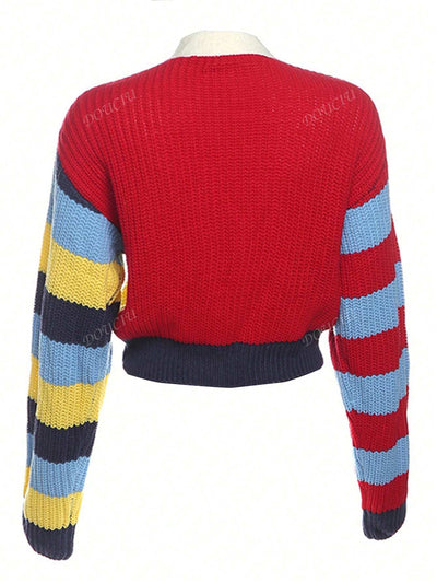 Chaqueta de punto con botones de estilo casual, colorida y con letra, chaqueta de punto de moda, ropa urbana de tendencia