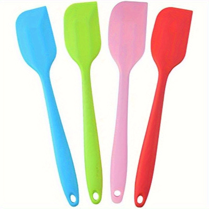 Juego de 4 espátulas de silicona coloridas, resistentes al calor, antiadherentes y flexibles, para cocinar, hornear y mezclar, 21.08 cm, con agujeros para colgar, utensilios de cocina duraderos