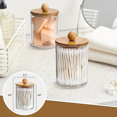 Un elegante accesorio de baño hecho de bambú transparente para guardar hisopos, con un asiento acolchado y libre de formaldehído.