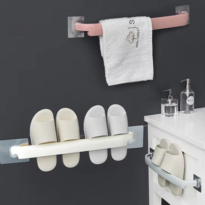 Estante de almacenamiento multifuncional de pared de precio barato de fábrica de sésamo, barra de toalla sin taladrar, toallero individual.