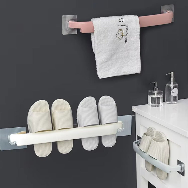 Estante de almacenamiento multifuncional de pared de precio barato de fábrica de sésamo, barra de toalla sin taladrar, toallero individual.