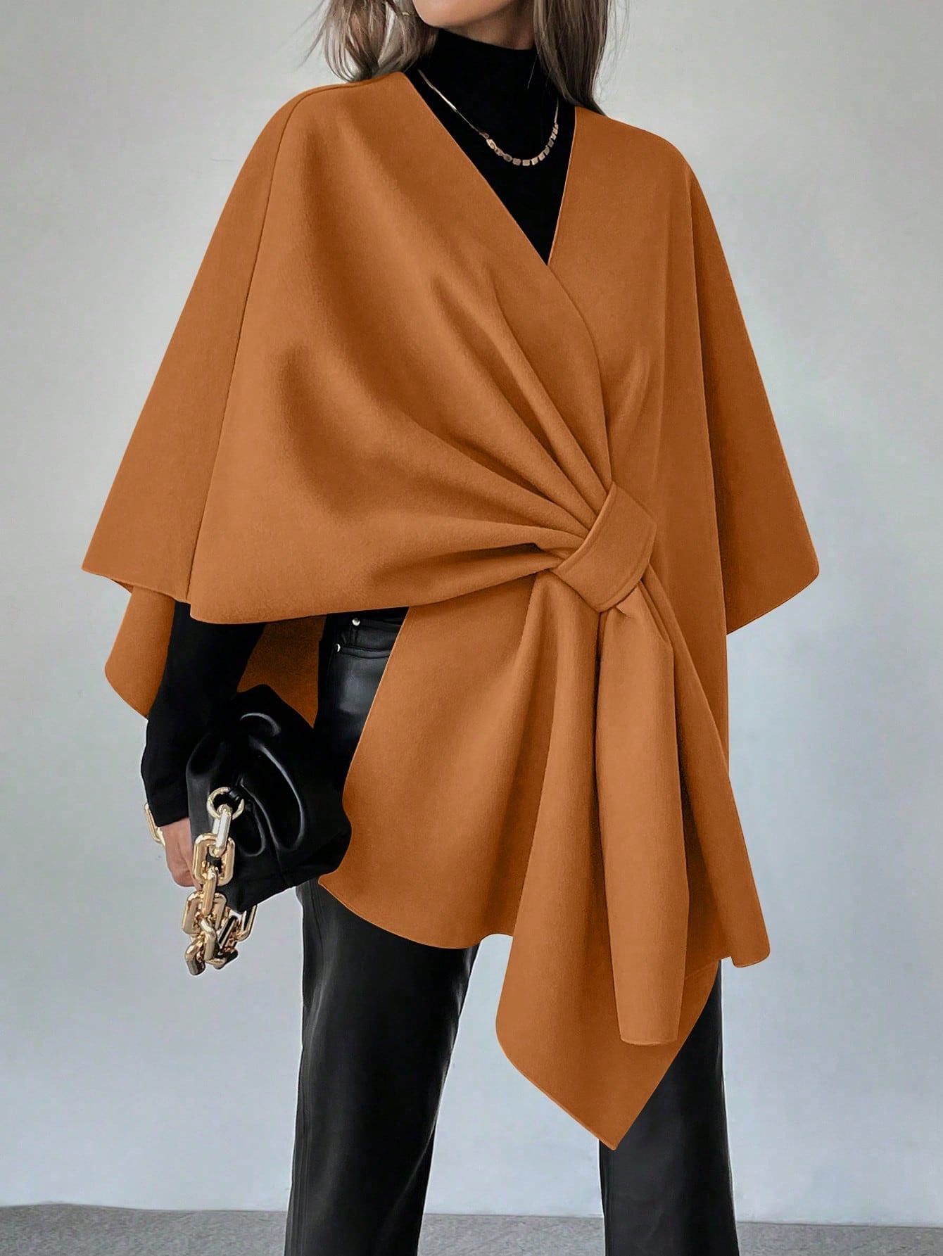 Clasi capa abrigo de lana asimetrica y holgada de diseno de moda de un solo color, para otono/invierno