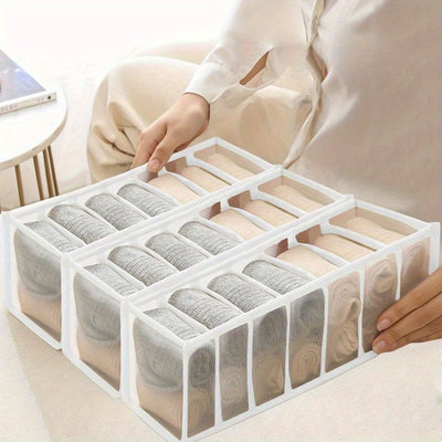 Caja Organizadora de Ropa Interior y Calcetines de 7 Compartimentos para Ahorrar Espacio - Solución de Almacenamiento Multifuncional para Cajones, Adecuada para el Hogar, Dormitorio, Residencia Universitaria