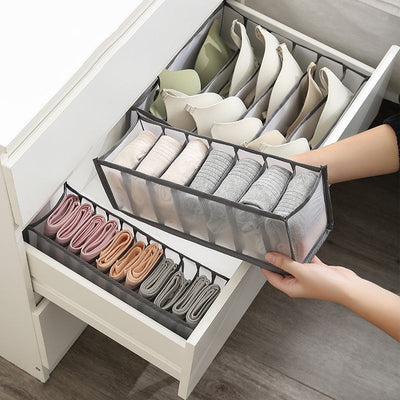 Caja Organizadora de Ropa Interior y Calcetines de 7 Compartimentos para Ahorrar Espacio - Solución de Almacenamiento Multifuncional para Cajones, Adecuada para el Hogar, Dormitorio, Residencia Universitaria