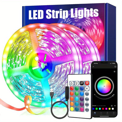 Tira de luz LED de 39,99 metros/40,0 metros, controlada por aplicación, control remoto de 24 teclas, inalámbrica, alimentada por USB, 36V máximo, para decoraciones de dormitorio, hogar, Navidad y fiestas
