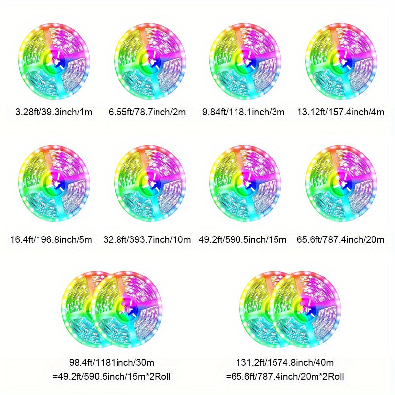 Tira de luz LED de 39,99 metros/40,0 metros, controlada por aplicación, control remoto de 24 teclas, inalámbrica, alimentada por USB, 36V máximo, para decoraciones de dormitorio, hogar, Navidad y fiestas