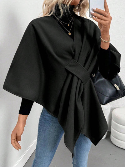 Clasi poncho/capa de mujer de unicolor, chaqueta de lana informal para otono/invierno
