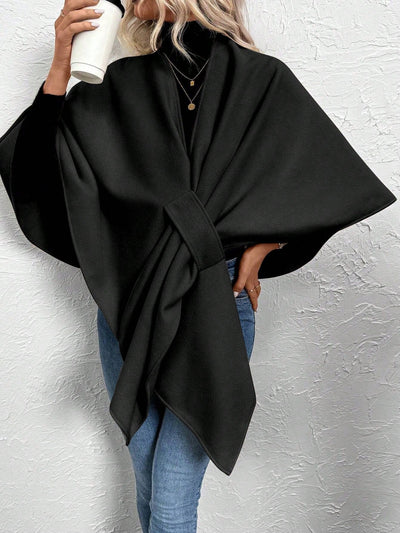 Clasi abrigo de lana de unicolor elegante con cierre envolvente para mujer, para otono/invierno