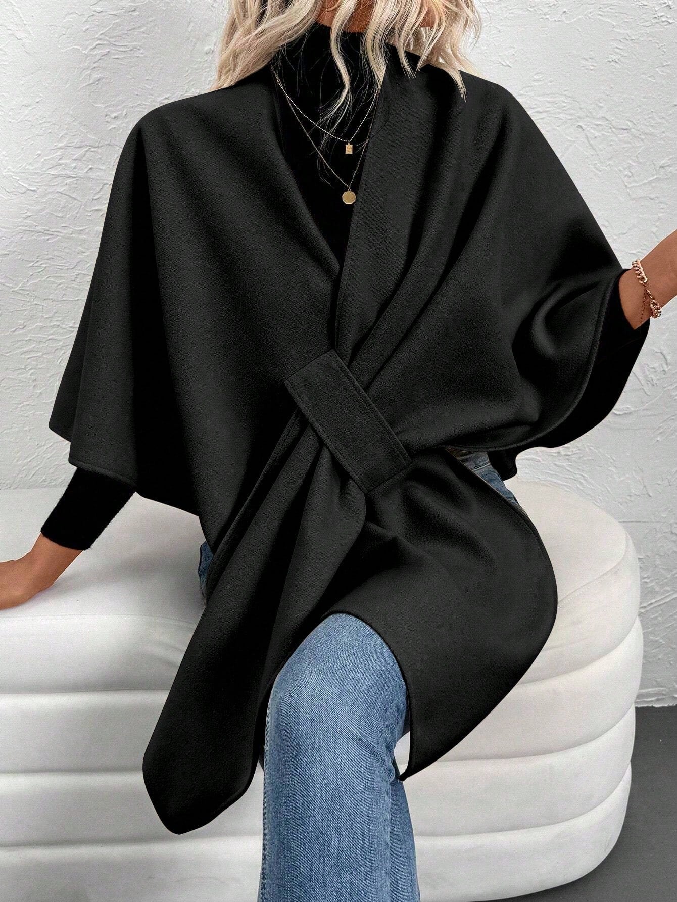 Clasi poncho/capa de mujer de unicolor, chaqueta de lana informal para otono/invierno