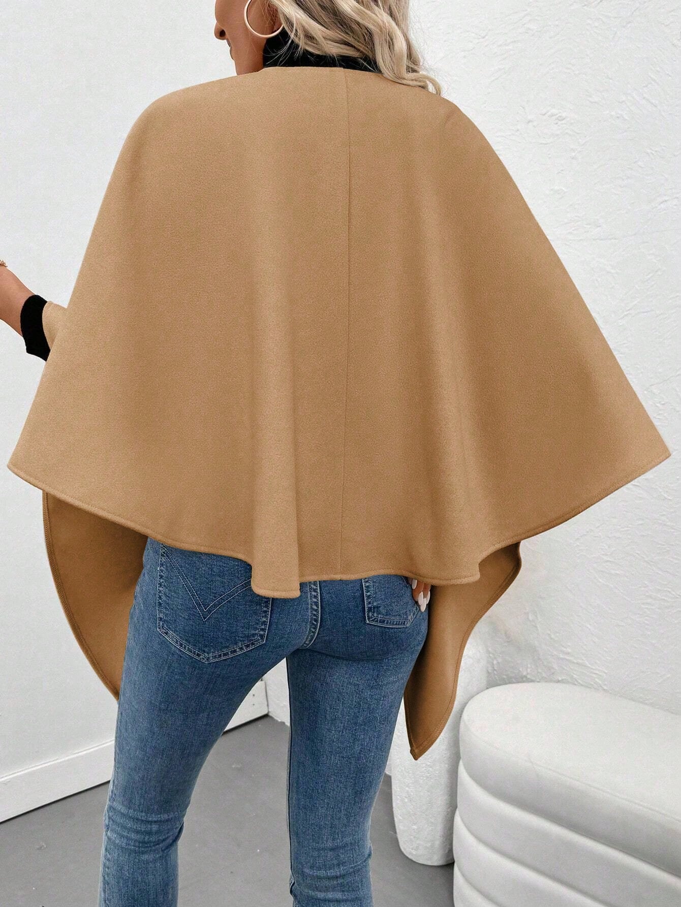 Clasi poncho/capa de mujer de unicolor, chaqueta de lana informal para otono/invierno