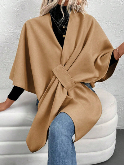 Clasi abrigo de lana de unicolor elegante con cierre envolvente para mujer, para otono/invierno