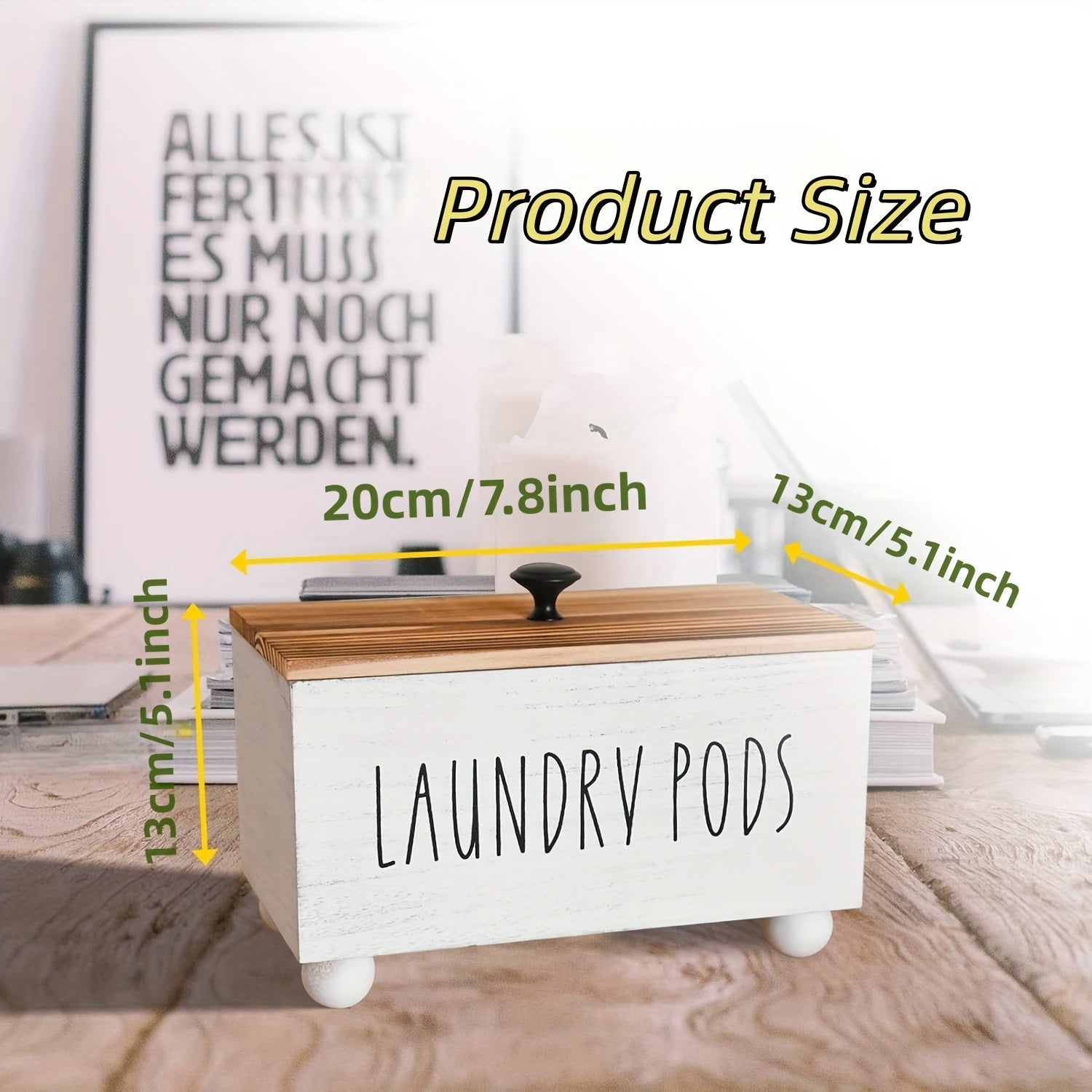 Caja de almacenamiento de madera rústica con tapa - Organizador de ropa de lavandería multiusos para cápsulas de detergente, piezas secas y suavizantes - Estilo de decoración de granja, diseño que ahorra espacio, fácil de limpiar y mantener, accesorios p