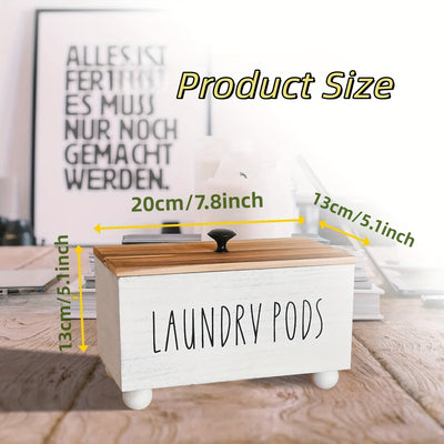 Caja de almacenamiento de madera rústica con tapa - Organizador de ropa de lavandería multiusos para cápsulas de detergente, piezas secas y suavizantes - Estilo de decoración de granja, diseño que ahorra espacio, fácil de limpiar y mantener, accesorios p
