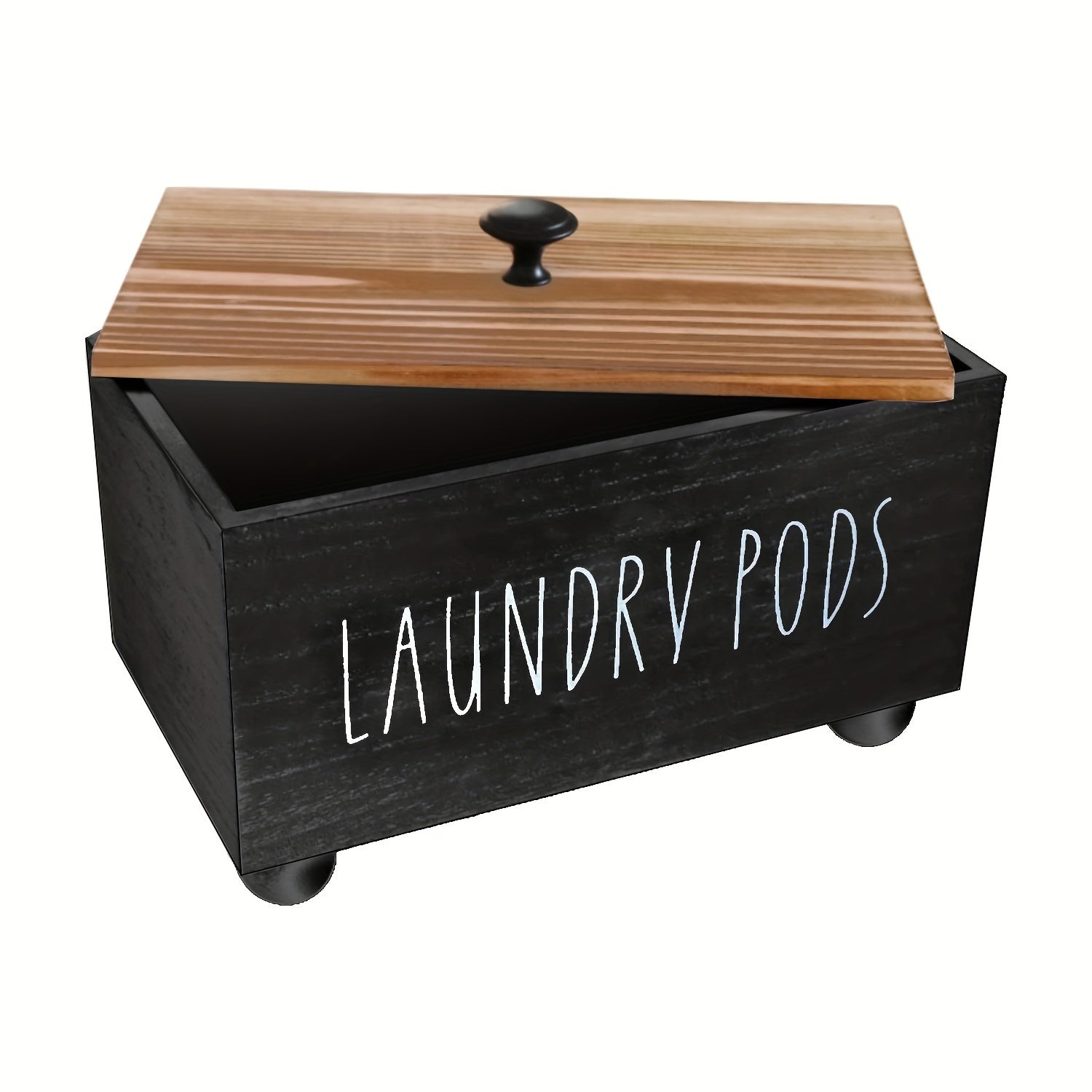 Caja de almacenamiento de madera rústica con tapa - Organizador de ropa de lavandería multiusos para cápsulas de detergente, piezas secas y suavizantes - Estilo de decoración de granja, diseño que ahorra espacio, fácil de limpiar y mantener, accesorios p