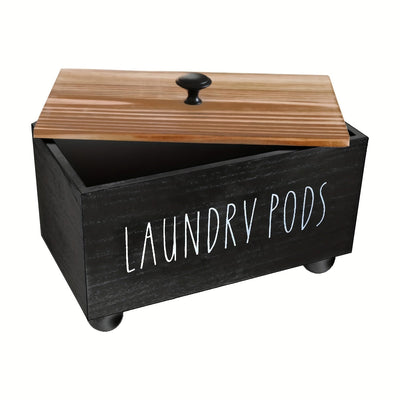 Caja de almacenamiento de madera rústica con tapa - Organizador de ropa de lavandería multiusos para cápsulas de detergente, piezas secas y suavizantes - Estilo de decoración de granja, diseño que ahorra espacio, fácil de limpiar y mantener, accesorios p