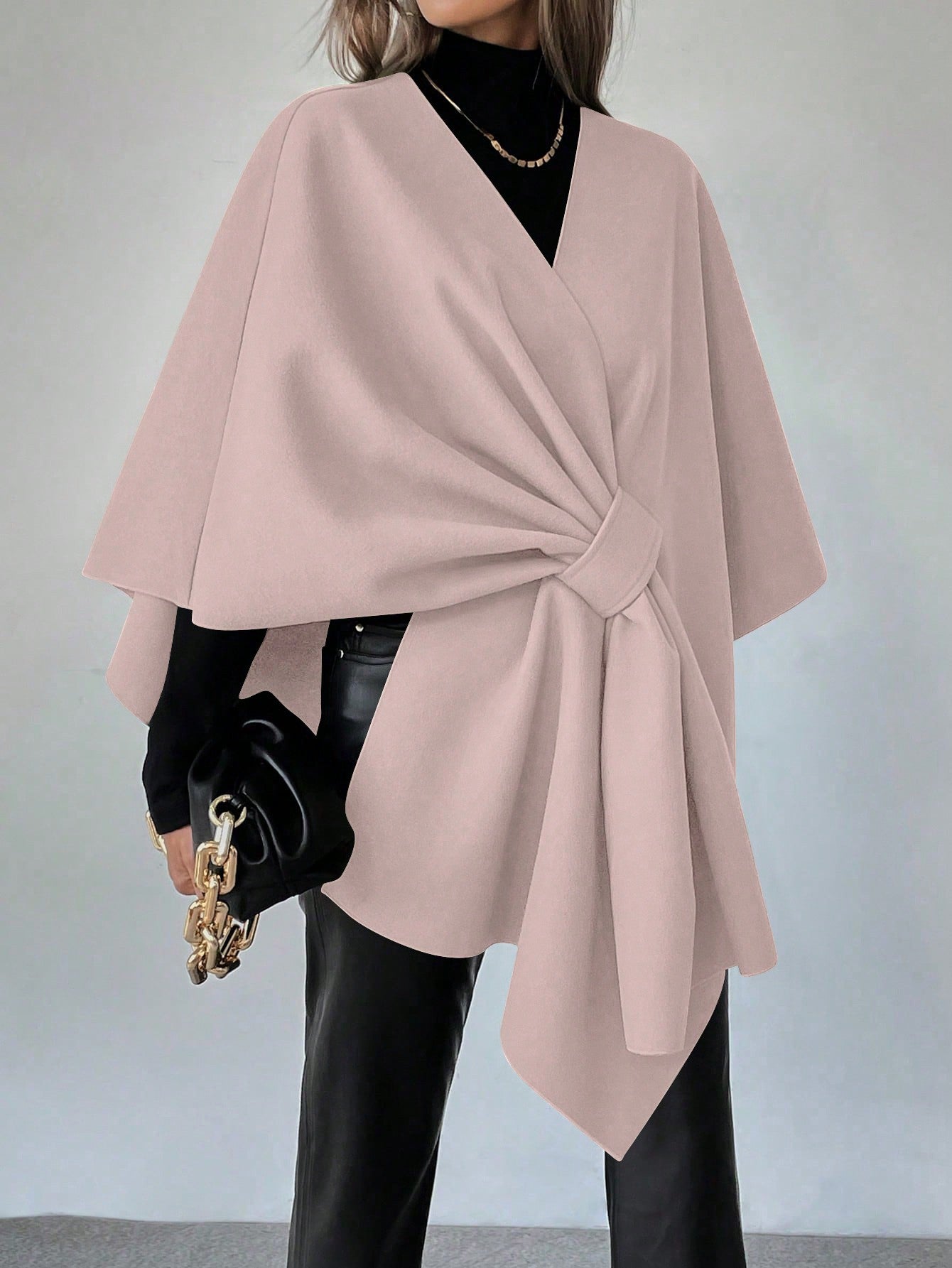 Clasi capa abrigo de lana asimetrica y holgada de diseno de moda de un solo color, para otono/invierno