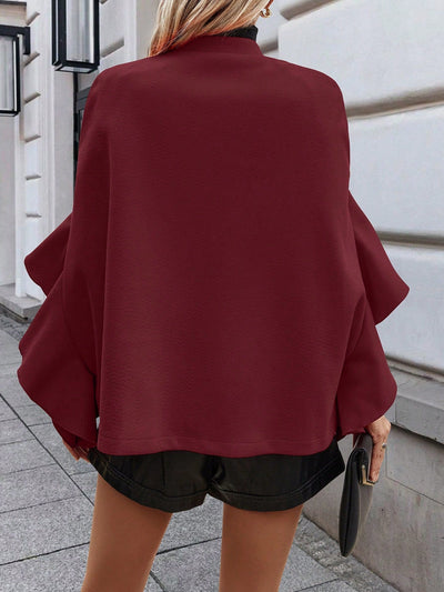 Clasi abrigo largo de lana de mujer de manga larga, de un solo pecho, con cuello alto y manga tipo capa, de unicolor, elegante, para otono/invierno