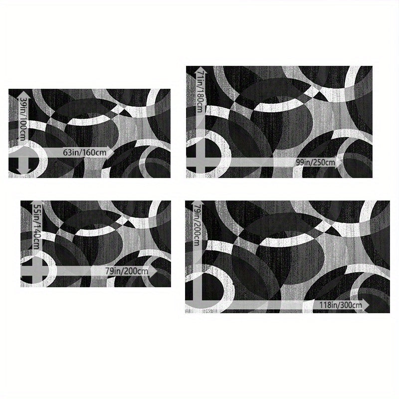 Alfombra de área geométrica abstracta moderna - Antideslizante, lavable a máquina, fibra de poliéster, diseño en blanco y negro para sala de estar, dormitorio, cocina y más, alfombras para sala de estar