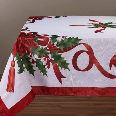 1pc Jit Cinta navideña de Navidad Mantel floral, Tejido de poliéster, Rectangular, Hecho a máquina, Forro de poliéster, Accesorio de decoración para cenas navideñas para el hogar, la cocina y el comedor