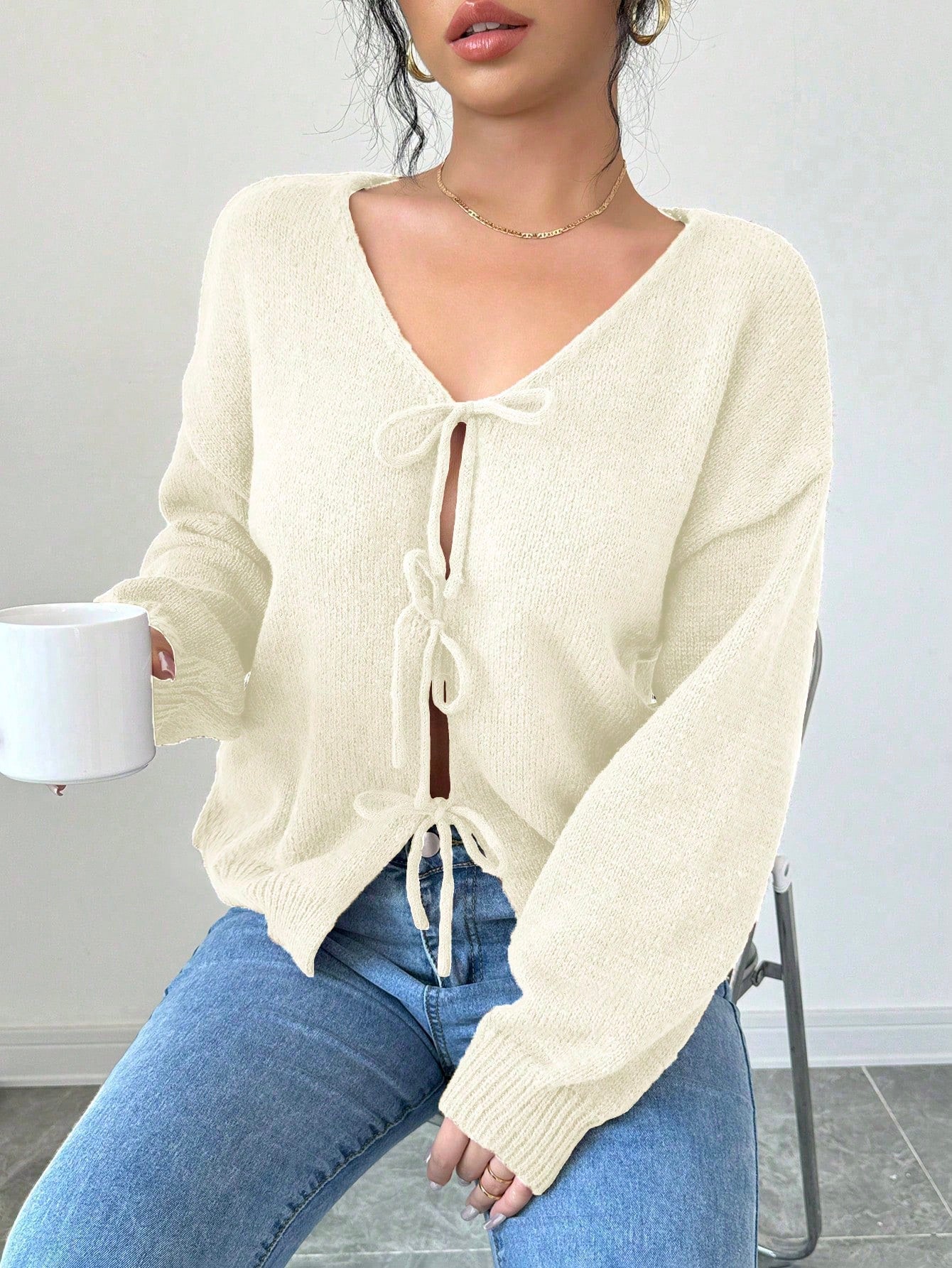 Prive chaqueta de punto con cremallera de unicolor informal, versatil para otono/invierno