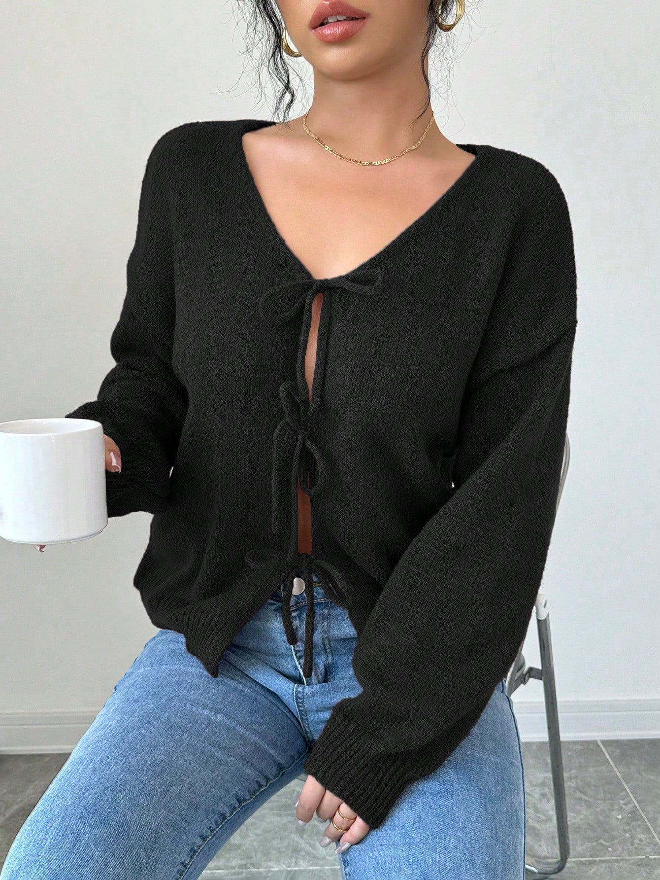 Prive chaqueta de punto con cremallera de unicolor informal, versatil para otono/invierno