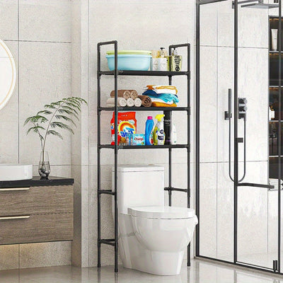 1pc Esenciales de baño Soporte de almacenamiento de suelo, soporte de plástico estante organizador con tubo dorado de 12mm-16mm, estante lateral de inodoro sin taladro para esenciales de baño