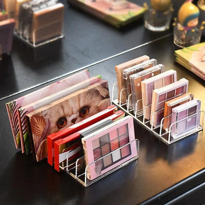 Organizador de Paleta de Sombras de Ojos de Acrílico Transparente - Estante de Almacenamiento de Cosméticos Portátil con Cajón para Baño y Tocador
