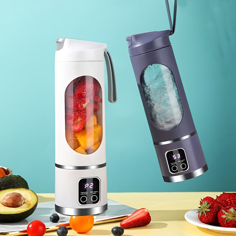 Batidora Eléctrica Portátil Recargable por USB con Pantalla LED - Mezclador Compacto para Smoothies y Batidos, Acero Inoxidable y Material ABS, Ideal para Jugo Fresco, Milkshakes y Smoothies, Batería de 1500mAh, Carga Incorporada, Perfecta para Uso en Mo