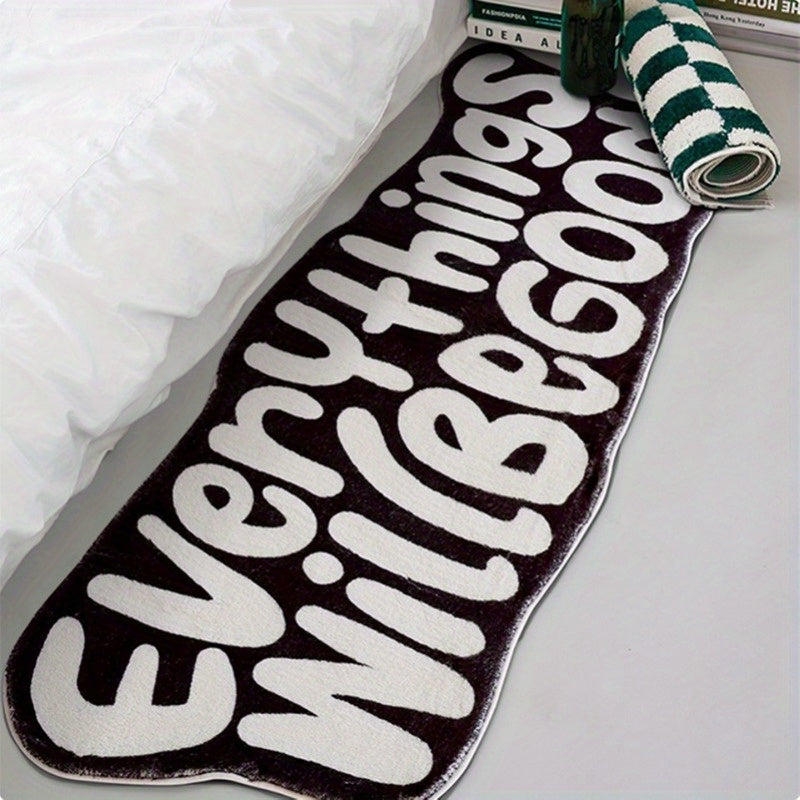 Todo estará bien Alfombra de área de felpa - Poliéster, solo lavado a mano, suave de 8 mm de grosor, respaldo antideslizante, ideal para dormitorio, entrada, habitación - Alfombra de decoración para el hogar esponjosa, blanco y negro