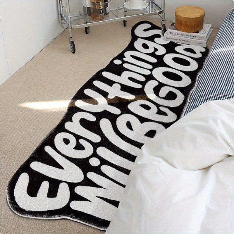 Todo estará bien Alfombra de área de felpa - Poliéster, solo lavado a mano, suave de 8 mm de grosor, respaldo antideslizante, ideal para dormitorio, entrada, habitación - Alfombra de decoración para el hogar esponjosa, blanco y negro