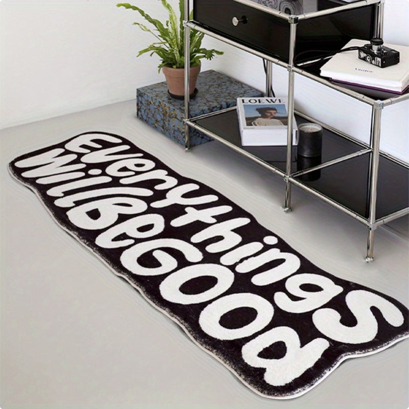 Todo estará bien Alfombra de área de felpa - Poliéster, solo lavado a mano, suave de 8 mm de grosor, respaldo antideslizante, ideal para dormitorio, entrada, habitación - Alfombra de decoración para el hogar esponjosa, blanco y negro