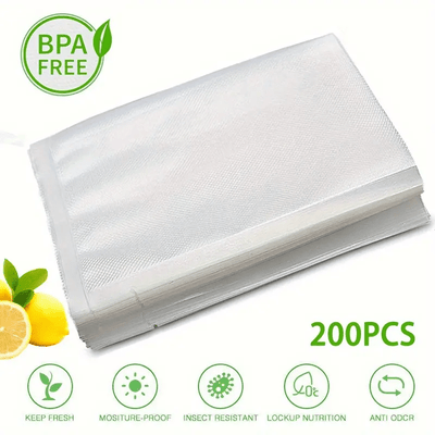 200 unidades de Bolsas de Sellado al Vacío - Texturizado de un solo lado, Bolsas de almacenamiento y conservación de alimentos libres de BPA para comidas cocidas, Diseño de patrón de diamante