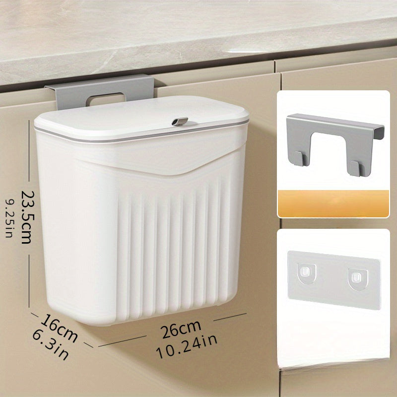 Cubo de basura de cocina sin contacto, montado en la pared con tapa de presión manos libres - Diseño rectangular duradero de plástico ahorrador de espacio para baño y cocina, contenedor de residuos higiénico, cubo de basura de cocina, cubo de basura ahor