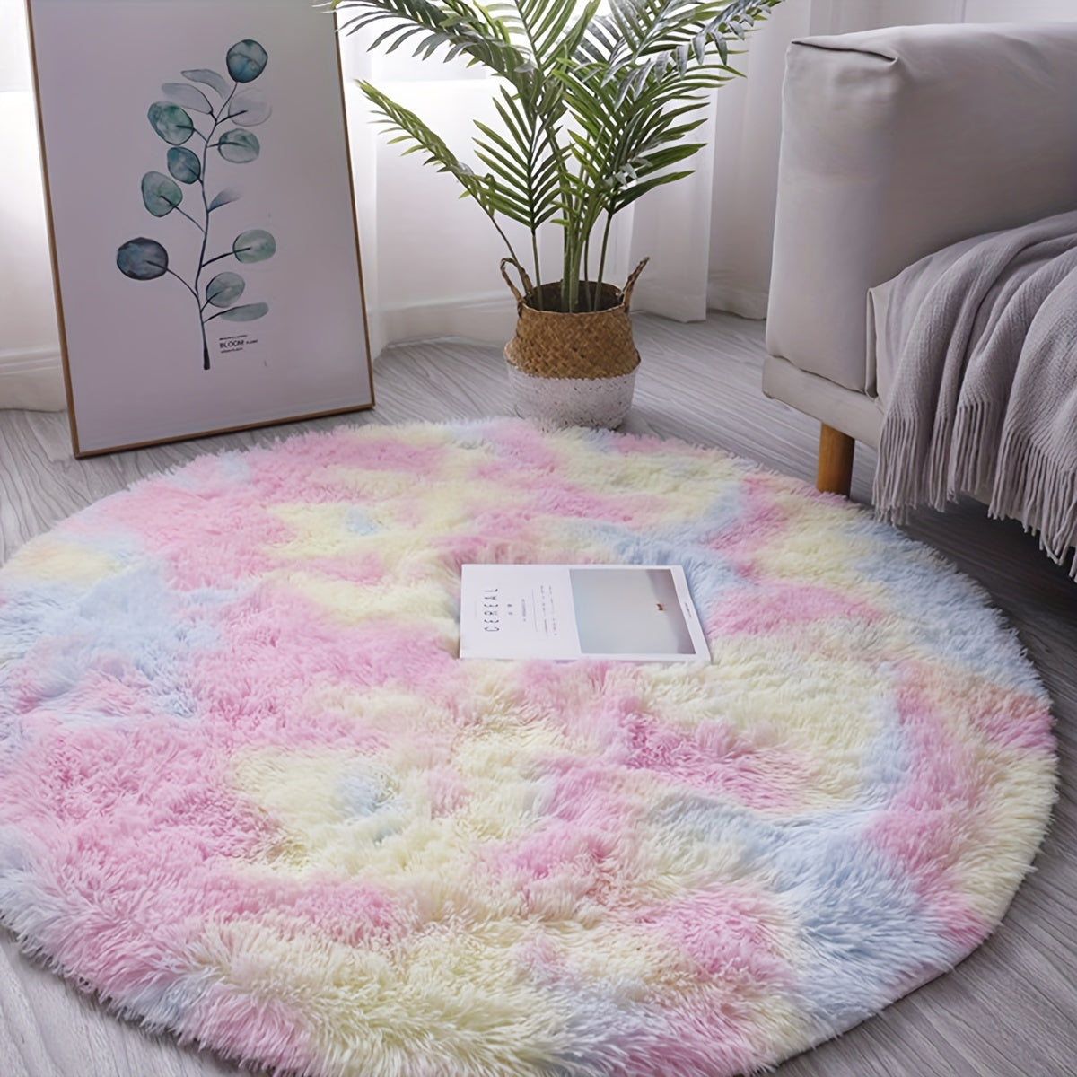 Alfombra mullida de felpa con diseño tie-dye arcoíris, suave y acogedora - 100% poliéster, antideslizante, para sala, dormitorio o residencia estudiantil - Colores pastel: rosa, azul, amarillo y blanco, solo lavado a mano, tapete esponjoso para interiore