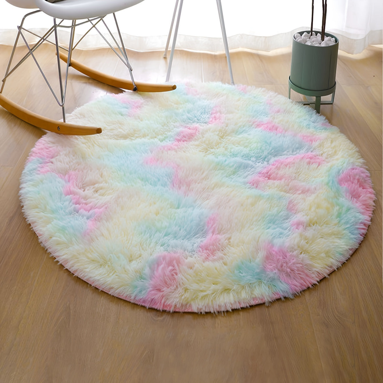 Alfombra mullida de felpa con diseño tie-dye arcoíris, suave y acogedora - 100% poliéster, antideslizante, para sala, dormitorio o residencia estudiantil - Colores pastel: rosa, azul, amarillo y blanco, solo lavado a mano, tapete esponjoso para interiore