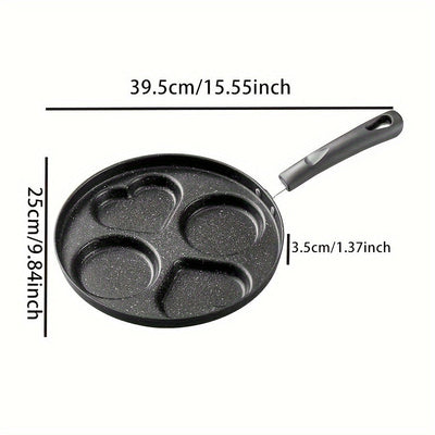 Una Sartén Antiadherente de Forma Corazón con 4 Compartimentos, Olla para Desayuno de Huevos y Tortitas de Hierro Fundido, Apta para Pizza y Postres, Utensilios de Cocina Sin Carga, Adecuados para Uso Doméstico y en Restaurante