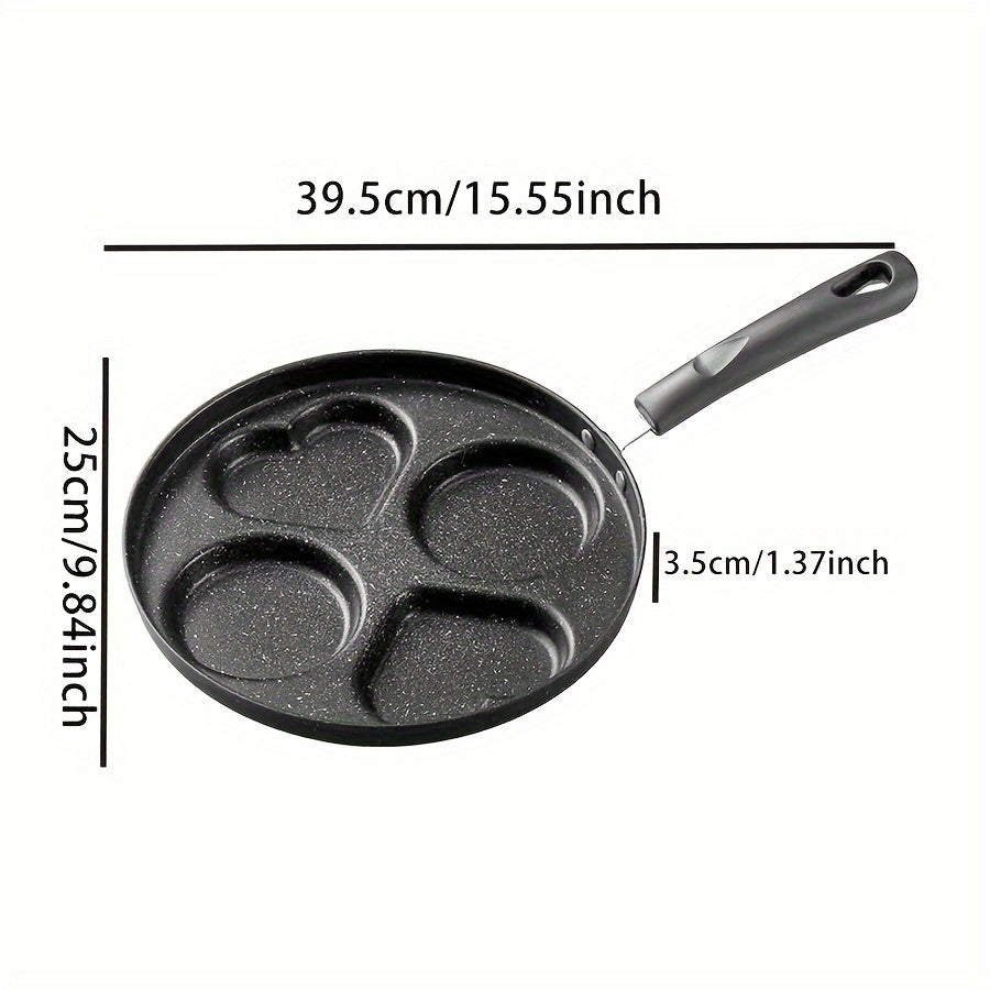 Una Sartén Antiadherente de Forma Corazón con 4 Compartimentos, Olla para Desayuno de Huevos y Tortitas de Hierro Fundido, Apta para Pizza y Postres, Utensilios de Cocina Sin Carga, Adecuados para Uso Doméstico y en Restaurante