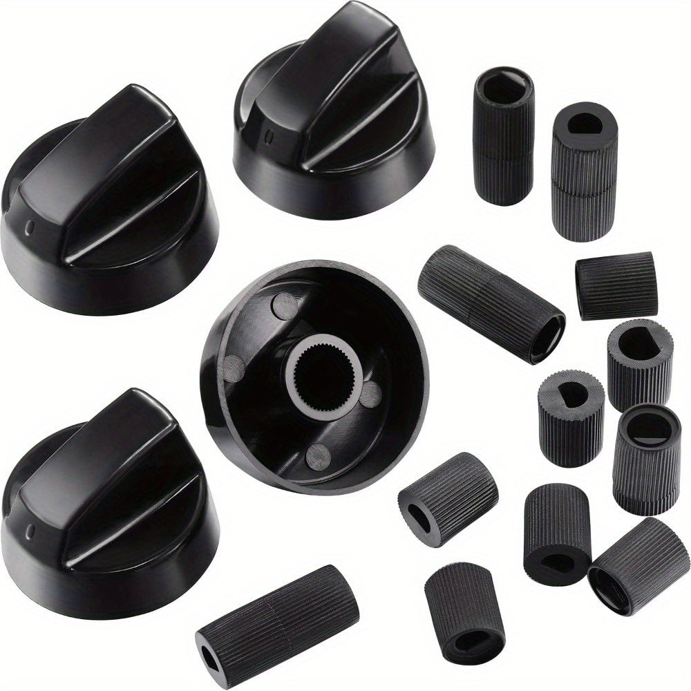 Juego de 4 Pomos de Control Negros con 12 Adaptadores para Horno, Estufa y Cocina - Piezas de Repuesto de Fácil Instalación