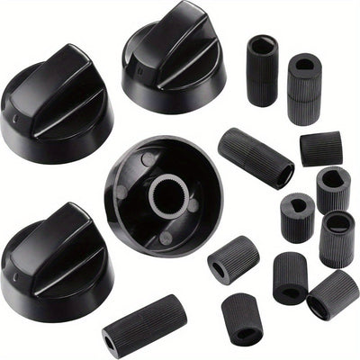 Juego de 4 Pomos de Control Negros con 12 Adaptadores para Horno, Estufa y Cocina - Piezas de Repuesto de Fácil Instalación