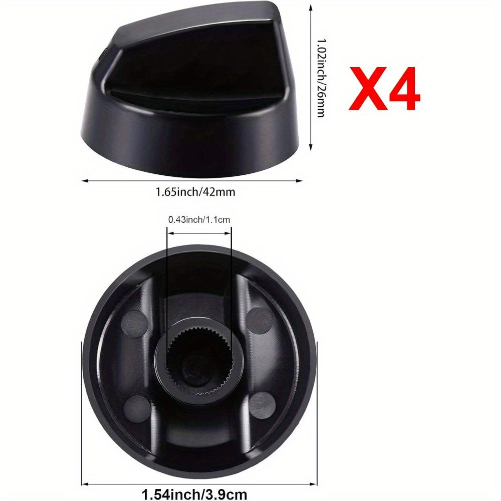 Juego de 4 Pomos de Control Negros con 12 Adaptadores para Horno, Estufa y Cocina - Piezas de Repuesto de Fácil Instalación